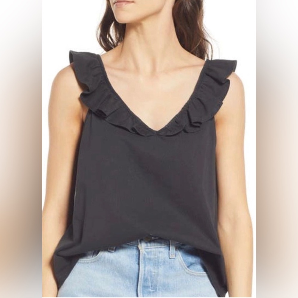 Treasure & Bond Ruffle Trim Tank, Gray, Medium